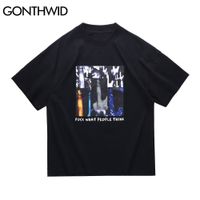 Gonthwid T-shirts Creative Moyen Fingers Imprimer Casual T-shirts Lâches Hip Hop Punk Rock Streetwear Harajuku Fashion Casual Tops C0315