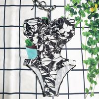 Women Swim wear Solid Color Waisted One-piece Camellia Swimsuit Women Sexy Bandage Letter Printed Bathing Suit Vacation Hot Spring