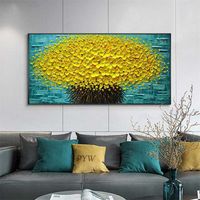 Moderno Moderno Abstract Abstract Big Gold Soldi Flower Flower 3D Pittura ad olio su tela Home Decor Wall Art Picture per il salotto 211028
