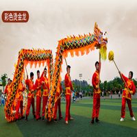 Dragon Dance Mascot Disfraz Festival Tamaño 5 # 7m Dorado Color Estudiantes Escuela China Desfile de escuelas al aire libre Etapa Holiday Party Halloween Boda Cumpleaños
