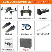GD91 Max Drone 3 Eksenli Gimble Anti-Shake, 5G 6K-Kamera 50x Zoom, Fırçasız Motor, GPS Akıllı takip, RC Mesafe 1.2km, 25 dakikalık sinek süresi, 2-2