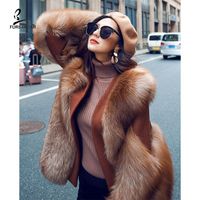 Mulheres Faux Fursarcarão 2021 Luxuoso Real Vermelho Casaco de Inverno Genuíno Jaqueta Natural Jaqueta Natural Bricken Outwear