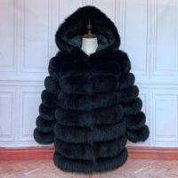 Frauenpelz Faux 2021 Echt langer Mantel mit Kapuze Natürliche Jacke Plus Größe Weibliche Hohe Qualität Winterwesten