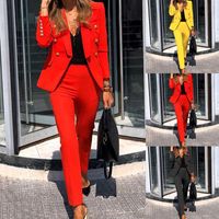 Twoo Piece Casual Suit Fashion Femmes Couleur Solide Pantalon à manches longues Entreprises Mesdames Business
