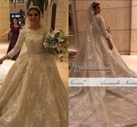 2022 Chamagne 3D Flowers Ball Gown Wedding Dresses Muslim Long Sleeves Open Back Plus Size Bridal Gown Real Pictures BC10138