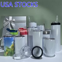 USA Stocked! Several Kinds of Sublimation Blanks Mugs 12oz Straight Sippy Cups with 2pcs Lids 6 Colored Kid Tumbler 22oz Fatty Tumblers 500ml Gift Bottle Sets Wine Mug