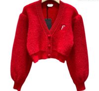 105 2021 Милан стиль осенний бренд такой же стиль свитер полосатый V шеи кардиган белый красный принт регулярным с длинным рукавом женщины одежда Beike