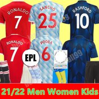 21 22 Ronaldo Sancho Manchester Hem Away 3rd Man Soccer Jerseys Utd Fans Top United Bruno Fernandes Pogba Rashford Fotbollskjorta 2021 2022 Kvinnor Män + Kids Kit Shirts