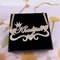 Aurolaco اسم مخصص قلادة مع الماس بلينغ الفولاذ المقاوم للصدأ لوحة الذهب للنساء هدية 220119