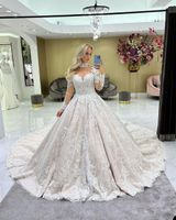Изысканные свадебные платья с длинными рукавами V-образным вырезом гонки Аппликация развертки поезда шаровое платье свадебное платье на заказ Vestidos de Novia2022