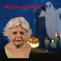 Maschere per feste Maschera anziana Maschera spaventosa Halloween Testa intera Lattice Cosplay Funny Face Donna Casco realistico Adulto