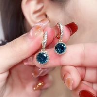 Alto Sentido Luz Luxo Versátil Moda Requintado Brincos Brincos Brincos Japão e Coreia do Sul Novo Temperamento Azul Cristal Diamante Mulheres