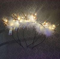 LED esponjosos plumas astas de cabeza diadema navega brillante luz resplandeciente intermitente ciervos orejas pelo traje elegante cosplay fiesta decoración con batería