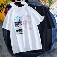 T-shirts Hommes 2021 Version coréenne à manches courtes de la tendance Rue Libre Street Inspeutrage branchée Col coton rond décontracté