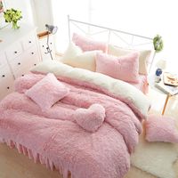 Bedding Sets Princess Style White Pink Fleece Set Twin Queen...
