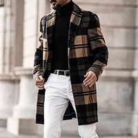 남자 트렌치 코트 가을과 겨울 캐주얼 갈색 격자 무늬 느슨한 모직 코트