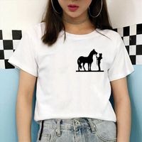 카우걸과 말 인쇄 된 여자 남자 티셔츠 Camisetas 그런 지 하라주쿠 그래픽 Kawaii 패션 반팔 탑 여성