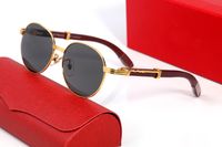 Moda Ahşap Güneş Gözlüğü Erkek Kadınlar için Yuvarlak Buffalo Boynuz Gözlük Gözlük Spor Şık Lensler Bayan Polarize Gözlük Kutuları ile