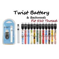Backwoods Twist Batterie 1100mAh 350mAh USB-Ladegeräte Blister-Kits Einzelpaket Multi-Farben Variable Spannungsfassungen Fit 510 Gewinde einstellbar
