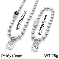 Fashion Women Men Silver Color Gold Stainless Steel Round Lock Key Uno 50 Ball Bead Bracelet Necklace Jewelry Sets