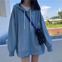 Solid Thin Hoodie Women's Oversized Clothing Long Sleeve Draw String Sweatshirts Female Blouse Polyester Loose Casual Long Tops 220121