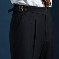 Erkek Takım Elbise Blazers Siyah İngiliz Erkekler Elbise Pantolon Yüksek Bel Düz Güz İş Yönlü Kemer Pantolon Beyefendi Paris Düğmesi