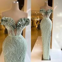 Sexy Mint Green Straight Evening Dresses Beads Sleeveless Illusion Birthday Party Prom Gowns Custom Made Plus Size
