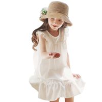 6 - 14 yrs stora tjejer sommar bomull ärmlös vit klänning elegant födelsedagsfest barn kläder tonåring lös chiffon ruffle klänning q0716