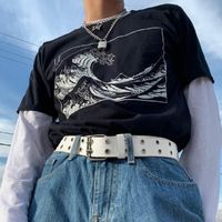 Wave Off Tee Kanagawa Печатная футболка Streetwear Лето Harajuku Японский стиль Свободные Винтажные Женщины Готический Верхний