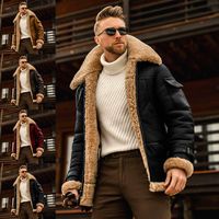 Erkek ceketler erkek yastıklı ceket kürk yaka yaka uzun kollu sahte koyun derisi kaşmir kalınlaştırıcı ceket ortaçağ vintagewinter