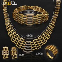 Summer African women Delicate Jewelry Sets Multi Layers Stainless steel gold color Pendant Geometry Choker Necklace Earrings Set