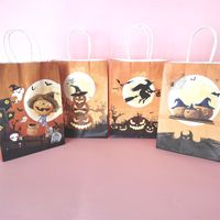 Kraft Paper Wrap Bag Halloween Candy Gift Packing Bags Pumpkin Witch Handles 21*15*8 cm 0 6qr Q2