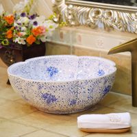 Blue and white Countertop Ceramic Sink Bathroom wash Basin