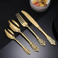 4 pçs / set Golden Cutlery Cutlery Set Forks Spoons Conjuntos Conjuntos de Faca de Aço Inoxidável Forquilhas Teaspoon Gold Dinnerware Wedding Christmas Tableware