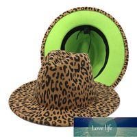 Simple Unisex Flat Brim Wool Felt Jazz Fedora Hats Men Women Leopard Green Bottom Patchwork Trilby Panama Formal Top Caps Factory price expert design Quality Latest