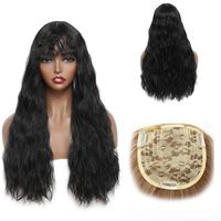 Perucas sintéticas Beiyufei Hairpieces de cabelo com bangs Water Wave Topper Índia Brown de alta temperatura fibra