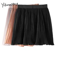 Yitimuceng складки юбка женские мини-высокой талии A-Line сплошной одежда весна лето корейская мода сладкие юбки 210601