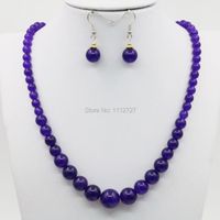 Earrings & Necklace 6-14mm Tower Chain Earring Sets Purple Chalcedone Crystal Stone Balls 18inch Beads Hand Made DIY Jewelry Gift Accessory