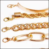 Link, Jewelry4 In 1 Chain Thick Miami Bangles Curb Cuban Lock Pendant Bracelets Punk Metal Twisted Rope Chains Imitation Bracelet Jewelry Dr
