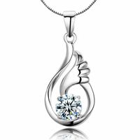 925 Sterling Silver CZ Woman Pendant Necklace Angle Wing Des...