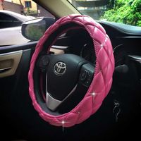 Aumohall Coperchio del volante per uomo per uomo Girls Regalo Shinny Crystal Black / Pink / Red PU Accessori auto in pelle PU 38 cm 15 "universale