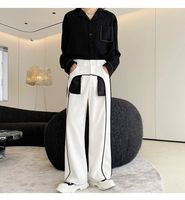 Black White Casual Pants Men Vintage Fashion Dress Suit Pant Man Korean Streetwear Trend Wide Leg Trousers Male
