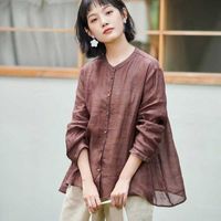 Primavera otoño artes estilo mujeres manga larga camisas sueltas de algodón sólido ropa vintage blusa femme casual tops M255 210608