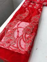 5 ياردة / الكثير أعلى بيع الأحمر الفرنسية صافي الدانتيل النسيج التطريز تطابق الخرز شبكة الأفريقية المواد لارتداء الملابس QN79