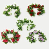 Decorative Flowers & Wreaths 2.4metre Artificial Silk Rose Flower Ivy Green Leaf Vine Garland Wedding Fake Home Decor