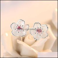 Charm Earrings Jewelry Sier 925 Sterling Cherry Blossom Inla...