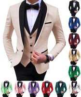Herentracksuits 3 stuks Formele Mannen Pak Slim Fit Business Beige Suits Bruidegom Champagne Tuxedos voor Wedding (Blazer + Pants + Vest)
