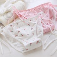 Damskie majtki Cherry White Różowe bawełniane bez szwu Lolita Girls Bandaża Bandaża Bielizna dla kobiet DIY Tie Łuk Strappy Bielizna