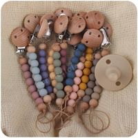12 colors Beech Wooden silicone Bead Pacifier Holders Newbor...