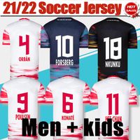 Rbl Soccer Jerseys Homens Kids # 10 Forsberg # 4 Orbán # 7 Sabitzer Casa Branca 21/22 Away Black Soccer Shirt 2021/2022 Terceira camisa de futebol de manga curta